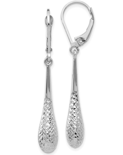 14kt White Gold Diamond Cut Leverback Dangle Earrings