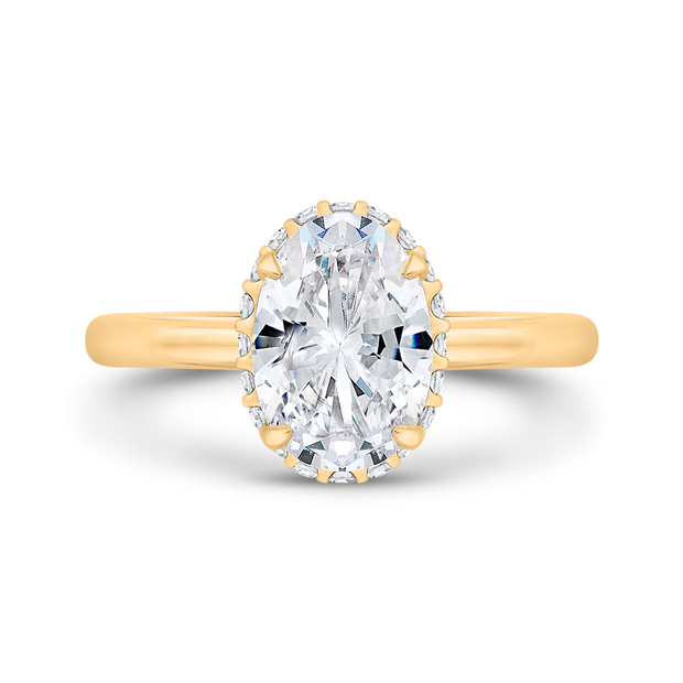 14K Yellow Gold Oval Cut Diamond Solitaire Engagement Ring (Semi-Mount