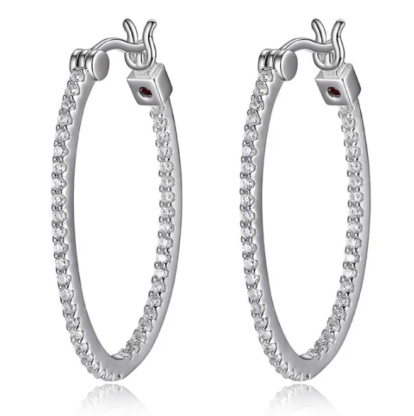 Sterling Silver Rhodium Plated CZ Hoop Earrings  30X20mm