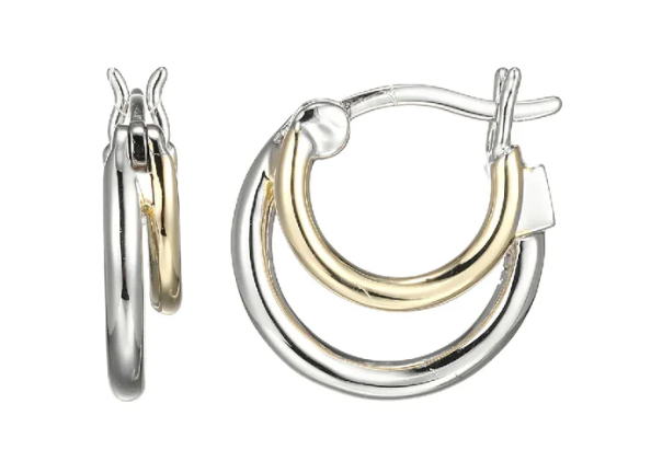 Sterling Silver Elle "Simpatico" Rhodium And Gold Plated Hoop Earring