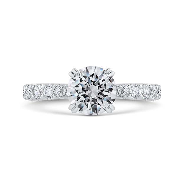 Round Diamond Engagement Ring In 14K White Gold Mounting With 15 Diamo