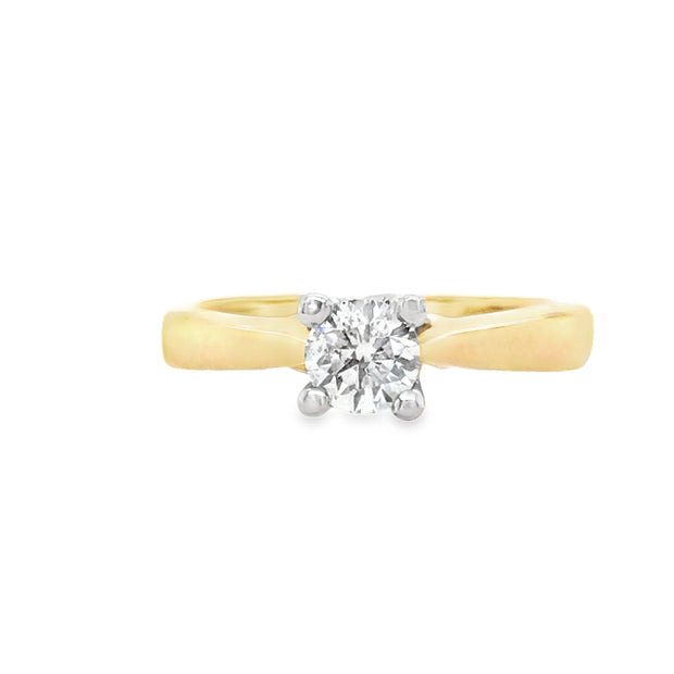 14K Yellow Gold Shank With 14K White Gold Trim Engagement Ring, Set With .50Ct Round Brilliant Cut Diamond, I1 HI