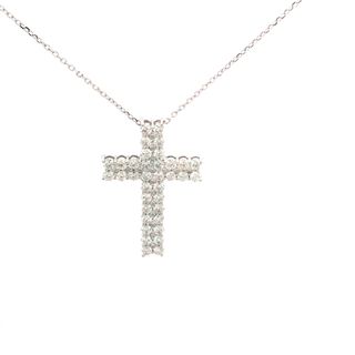 14Kt White Gold Diamond Cross Pendant 1.00Ct Tdw Si2 G/H On 18" Cable