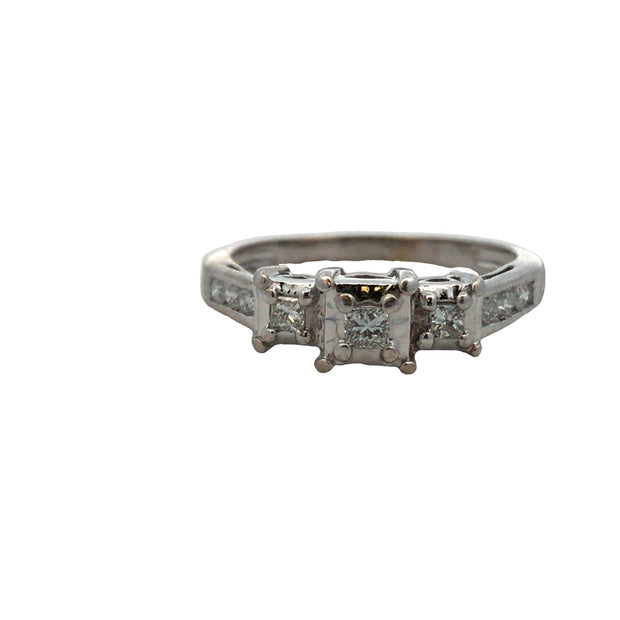 Vintage 14Kt White Gold Engagement Ring Set With 3 Princess Cut Diamon