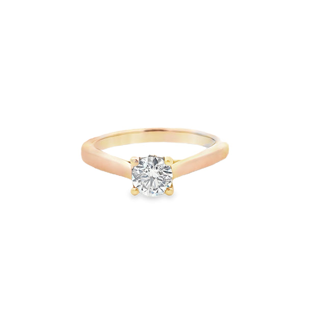 14Kt Yellow Gold Cathedral Style Engagement Ring With European Shank.