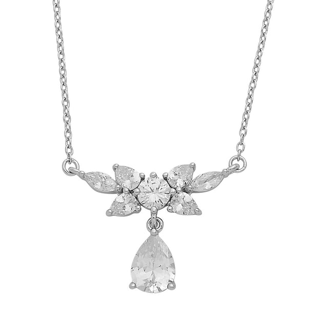 .925 Silver Necklace With Tear And Marquise Shaped CZ's