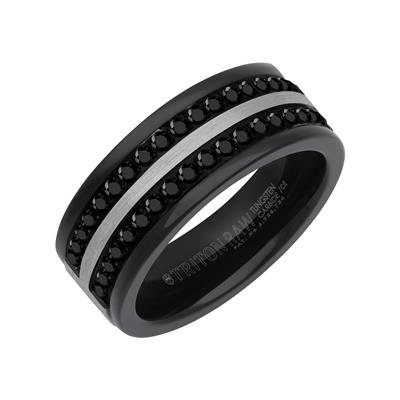 9MM Tungsten Carbide Ring - Double Row Eternity Black Heat-Treated Sap