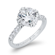 14K White Gold Round Cut Diamond Engagement Ring Mounting With 9 Diamo