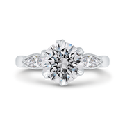 14K White Gold Round Cut Diamond Engagement Ring Mounting With 21 Diam