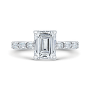 14K Emerald Cut Diamond Solitaire Engagement Ring Mounting With 8 Bagu