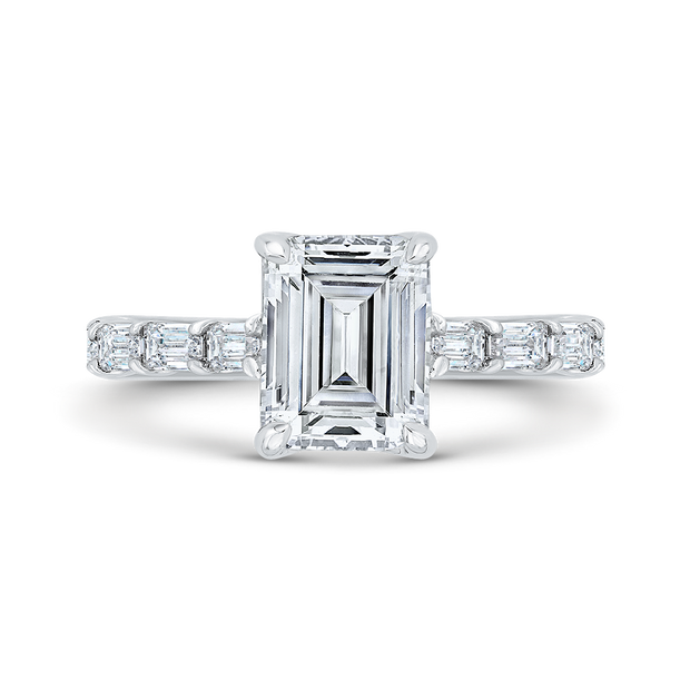 14K Emerald Cut Diamond Solitaire Engagement Ring Mounting With 8 Bagu