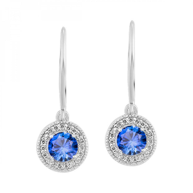 Sterling Silver Lever Back Earrings With  Round Sapphire .58ct And 40