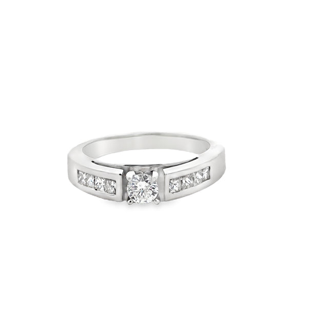 14Kt White Gold Cathedral Engagement Ring With 8 Princess Cut Diamonds