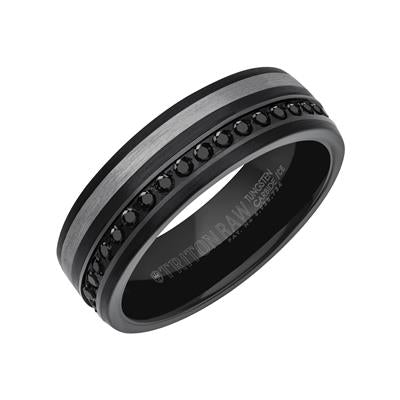 7MM Tungsten Carbide Ring - Eternity Black Heat-Treated Sapphires and