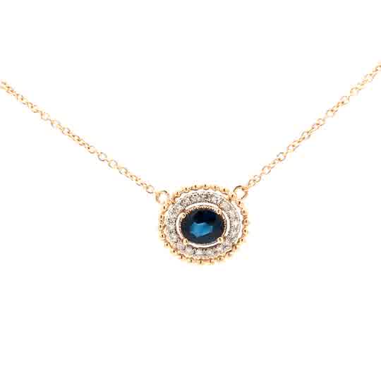 14kt White/Yellow Gold Double Circle Pendant With Oval Sapphire Center