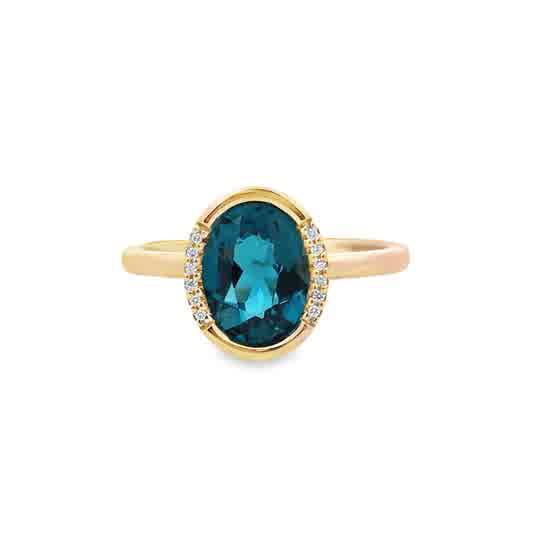 14kt Yellow Gold Ring With Bezel Set Oval London Blue Topaz 1.90ct and