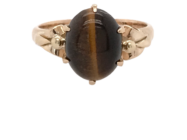 Vintage 10Kt Yellow Gold Ring With 1 - 10X8 Oval Tiger Eye Stones

R