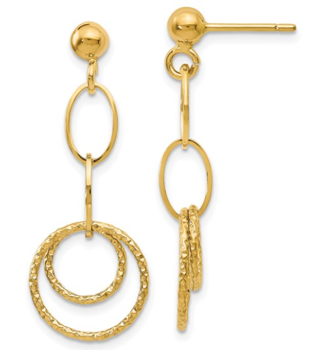 14kt Yellow Gold Polished and Textured Dangle Post Earrings