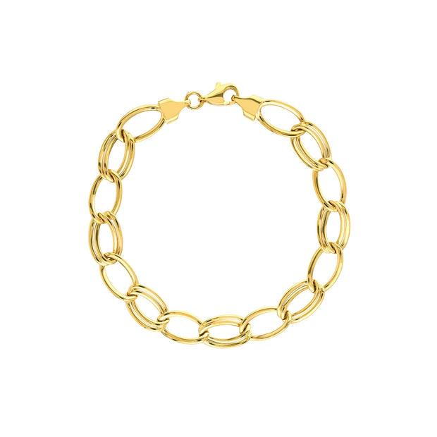 14kt Yellow Gold Alternating Single/Double Link Bracelet 7.25 Inch