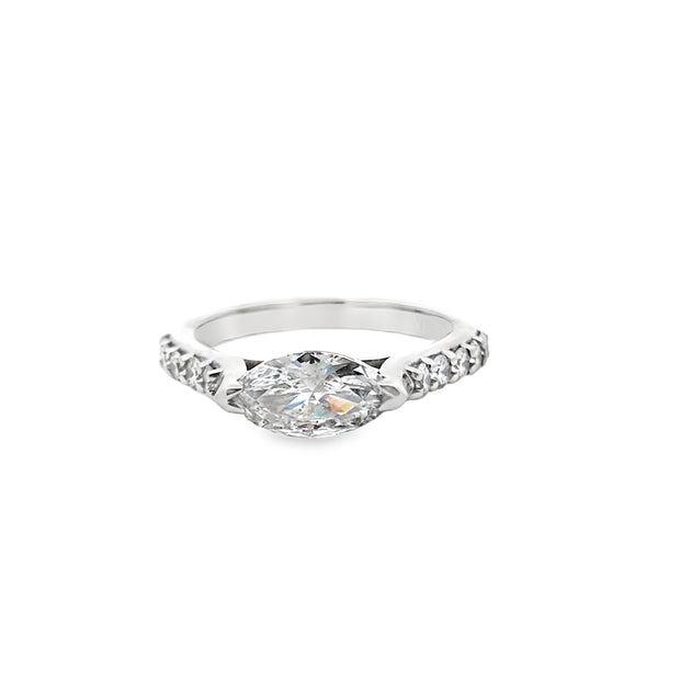 Lady's 14kt White Gold Engagement Ring With One 0.88Ct Marquise F Si2