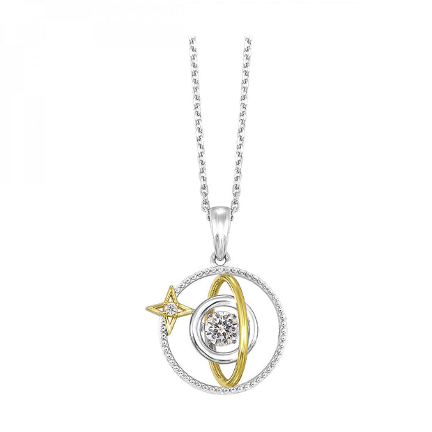 Sterling Silver/Yellow Gold Plated Universe Pendant With CZ's