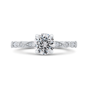 14K White Gold Round Diamond Engagement Ring Mounting With 17 Diamonds