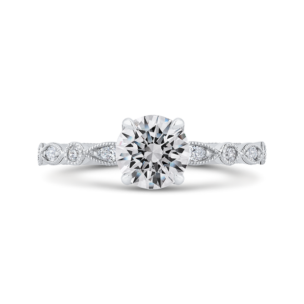 14K White Gold Round Diamond Engagement Ring Mounting With 17 Diamonds