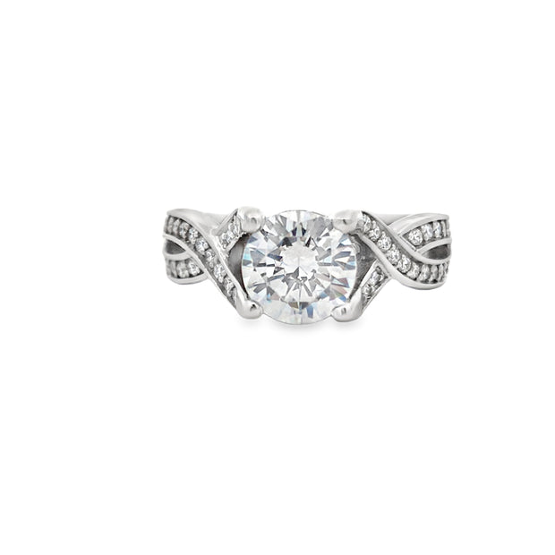 14Kt White Gold Semi-Mounting, Set With A Cz Center And 50-Round Brilliant Cut Diamonds .33Ct Total Diamond Weight  Si GH Style Rose Semi-Mtg cert 140-598