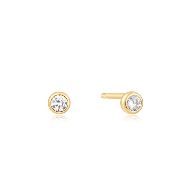 Sterling Silver Yellow Gold Plated Bezel Set CZ Stud Earrings