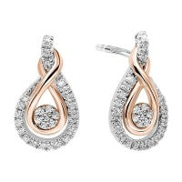 Sterling Silver And 10Kt Rose Gold Oval Earrings With 50 Round Diamonds .21Ct Tdw I2 HI