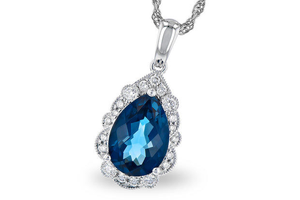 14kt White Gold Pendant With Pear Shaped London Blue Topaz 2.25ct Surr