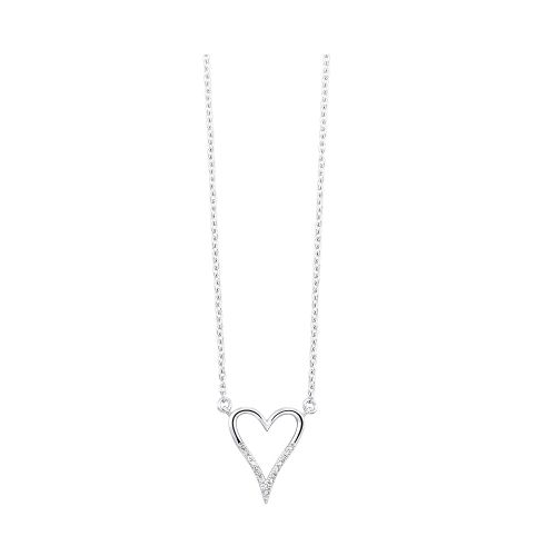 Sterling Silver Heart Necklace With 16 Round Single Cut Diamonds Total