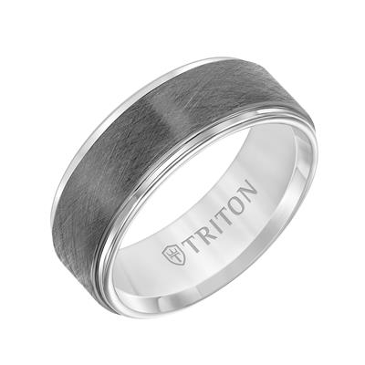 Tungsten Carbide Comfort Fit Men's Two Tone Band with Gunmetal Crystal