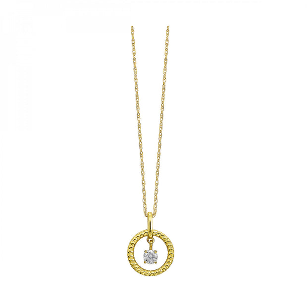 10kt Yellow Gold Circle Pendant With  1 Round Diamond .13tdw H/I I2