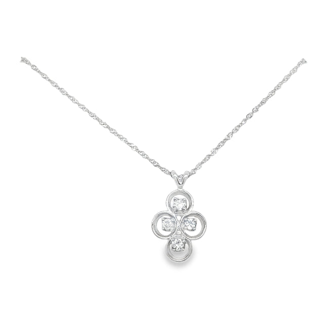 Vintage 14Kt White Gold 18 Inch Necklace With A Pendant Set With Four