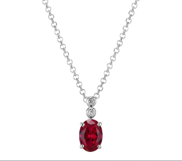 Sterling Silver ELLE "Holiday Stars" Necklace with Lab Created Ruby (O