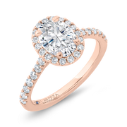 14K Rose Gold Oval Cut Diamond Halo Engagement Ring Mounting With 36 D