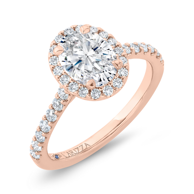 14K Rose Gold Oval Cut Diamond Halo Engagement Ring Mounting With 36 D