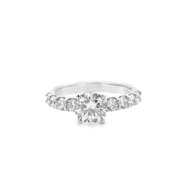 14kt White Gold Engagement Ring With 1.00ct Round CZ Center and 8 Roun