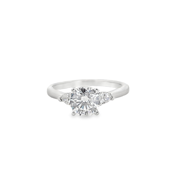 14k White Gold Pear Shaped Three Stone Natural Diamond Engagement Ring