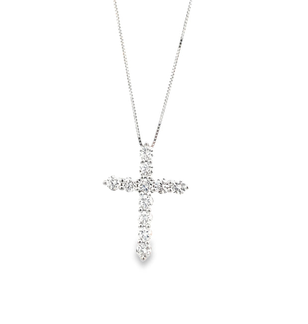 Vintage 14Kt White Gold Cross Set With 11 Round Brilliant Cut Diamonds