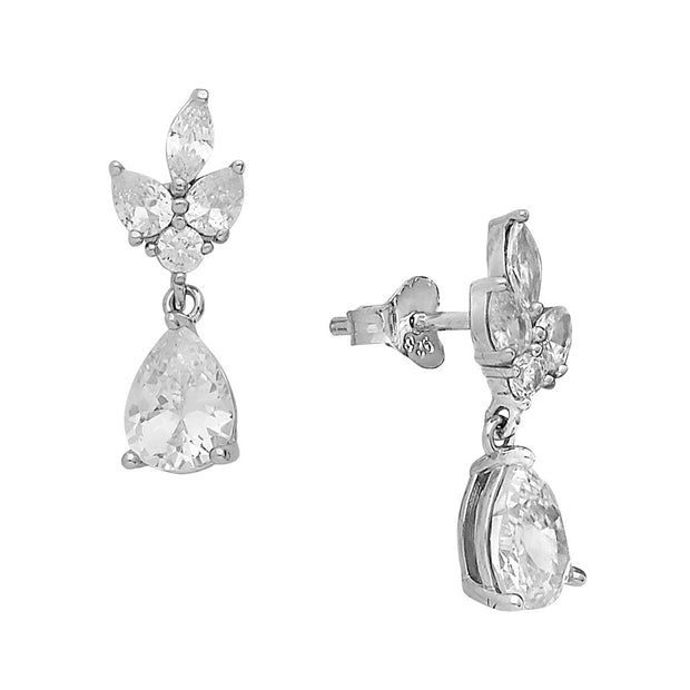 .925 Silver Earings With Round, Tear Drop, And Marquise Shaped CZ's