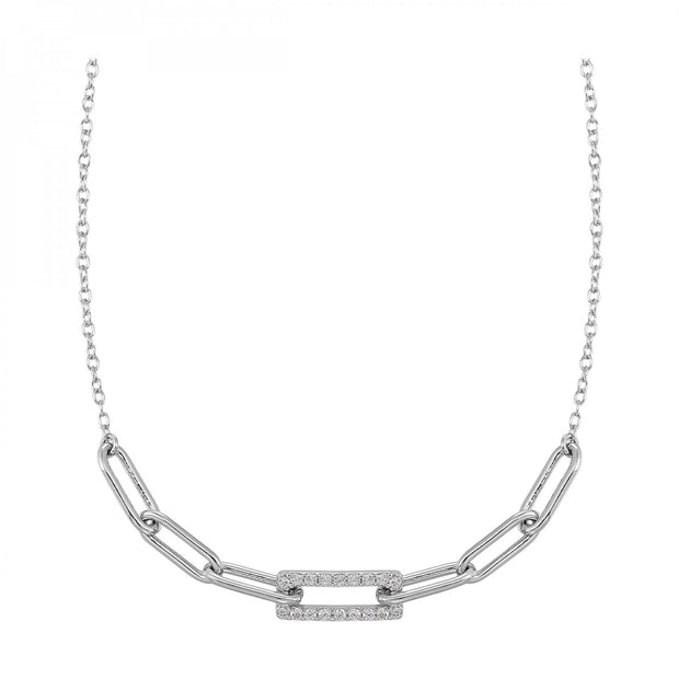 Sterling Silver Necklace With Rectangle CZ Center and Paper Clip Links