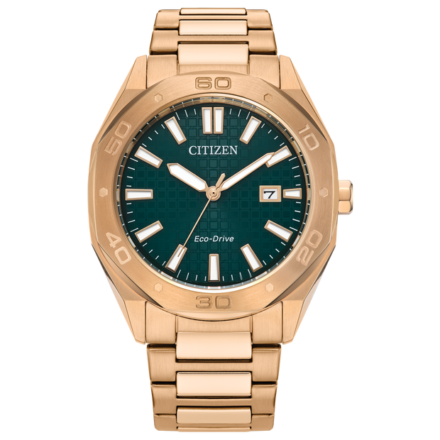 Mans Citizen Eco-Drive Weekender Watch Brushed Rose Toned Stainless St