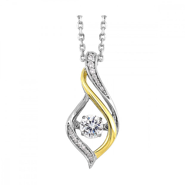 Sterling Silver/Gold Plated Dangle Swirl Pendant With CZ's