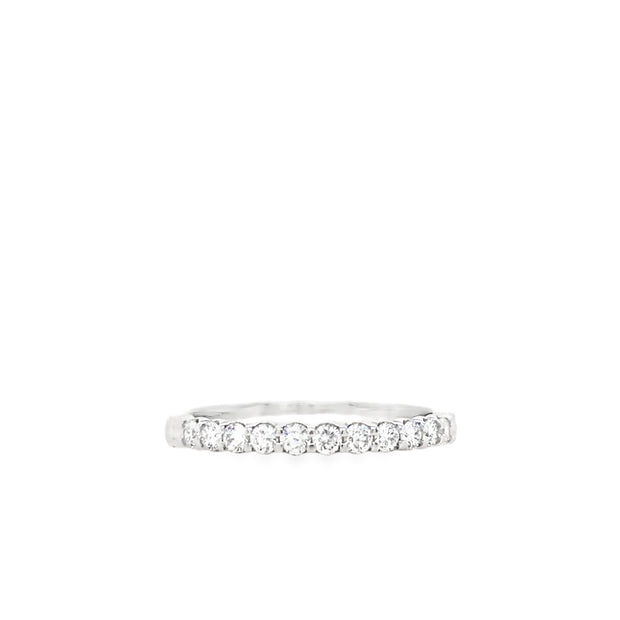 14Kt White Gold Diamond Band With 11 Share Prong Set Round Diamonds .31Ct Tdw FG SI3 I1