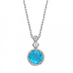 .925 Silver Pendant With A Round Swiss Blue Topaz Center And White Top