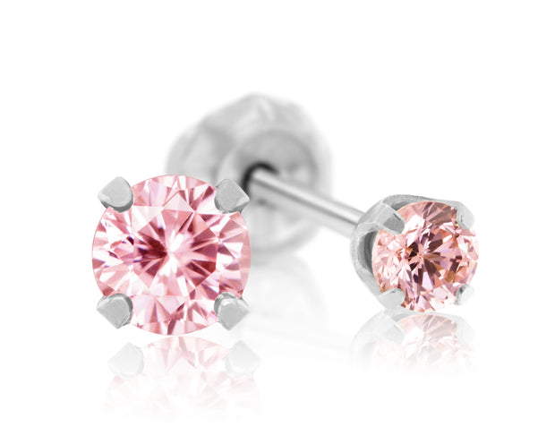 14Kt White Gold Pink CZ  Piercing Studs