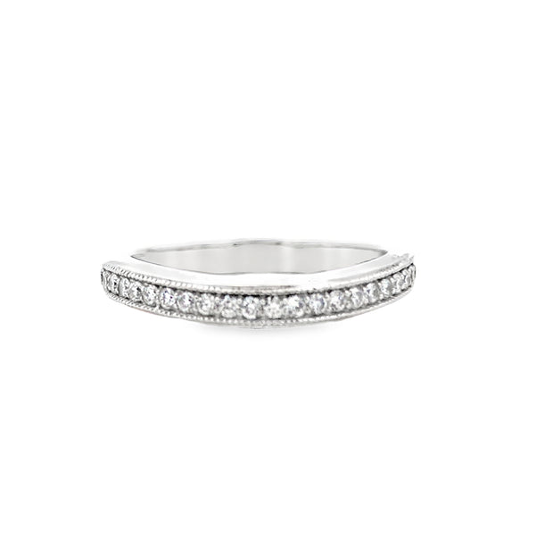 14K White Gold Wedding Band With 23 Round Diamonds .18Ct Tdw I1 HI, Size 7, Goes With Engagement Ring 100-906