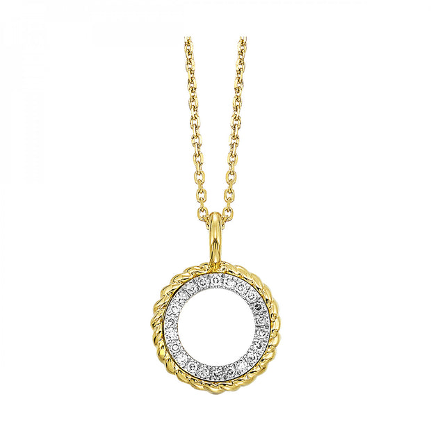 14kt Yellow Gold Circle Pendant With 22 Round Diamonds .06tdw H/I SI2